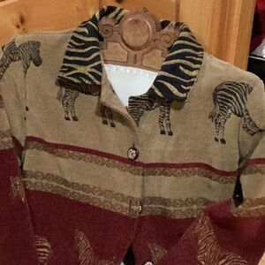 Zebra Print Jacket with Red and Tan Accents